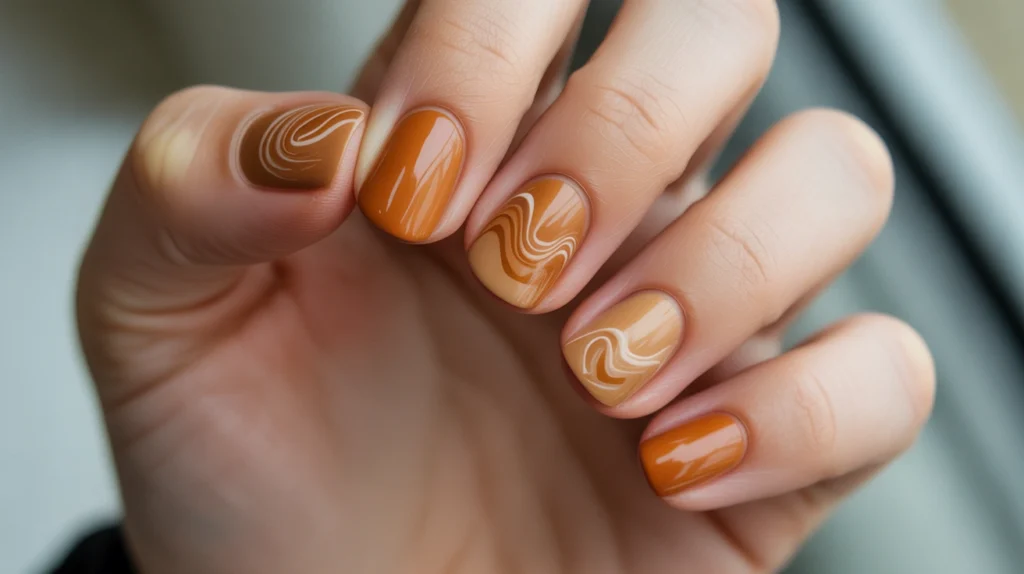 2. Caramel Swirl Nails