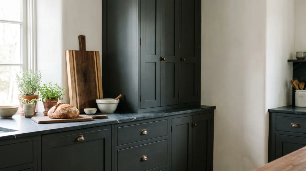 Dark Wood Cabinets With Light Walls