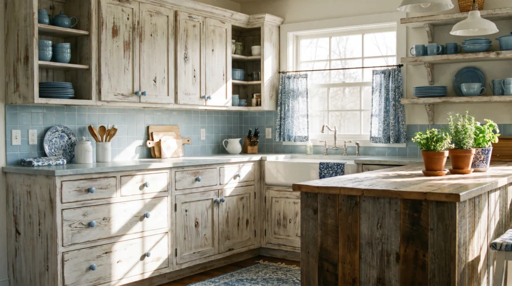 Whitewashed Wood Cabinets for a Soft Rustic Look