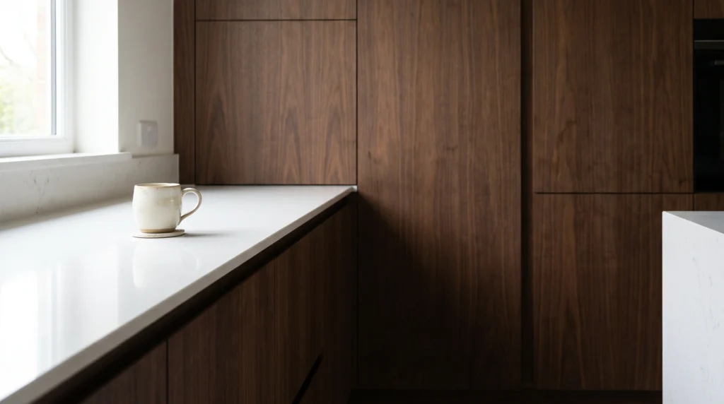 Minimalist Wood Cabinets With Hidden Handles