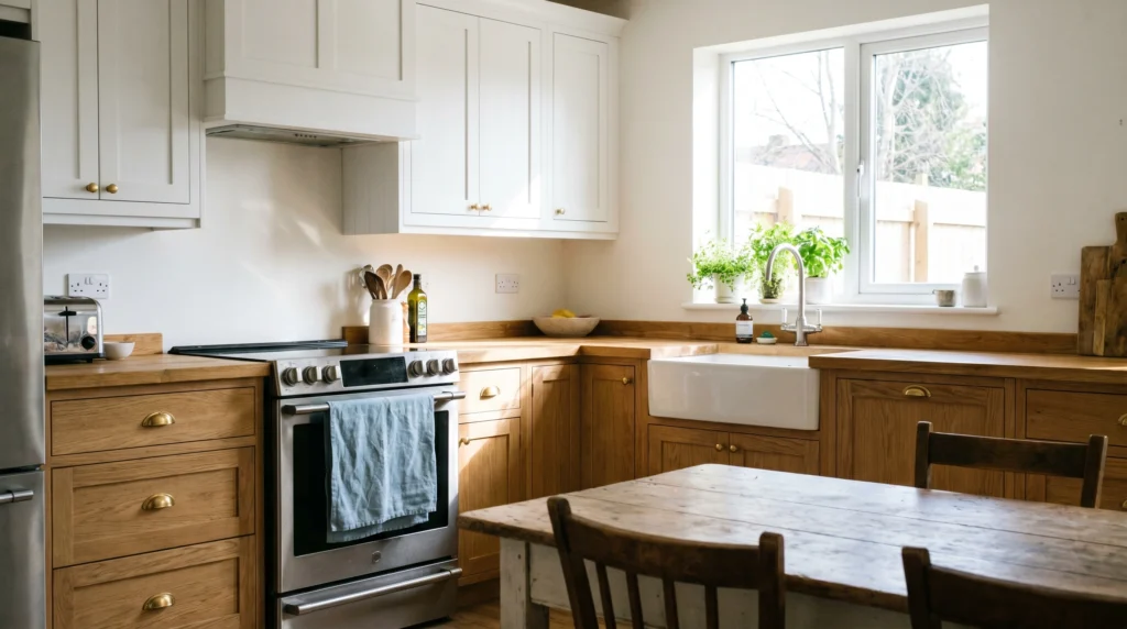 Two-Tone Cabinets With Wood and White