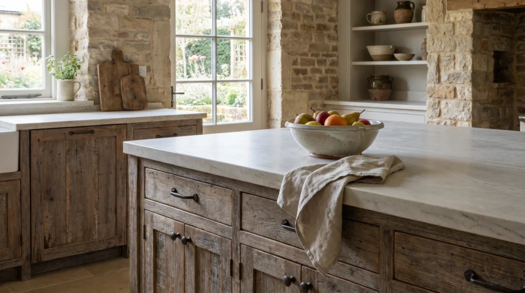 Rustic Wood Cabinets Paired With Stone Countertops