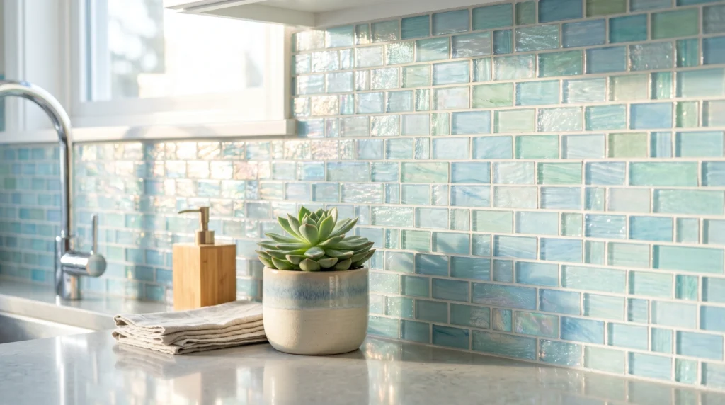 Glossy White Tiles with Dark Grout