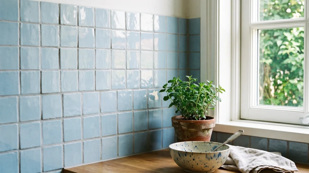 Soft Blue Tiles for an Airy Feel