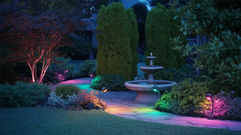 A photograph of a lush backyard garden