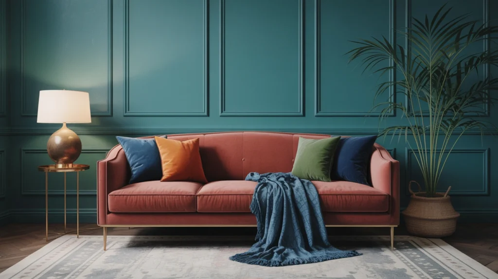 velvet-sofa-and-moody-walls