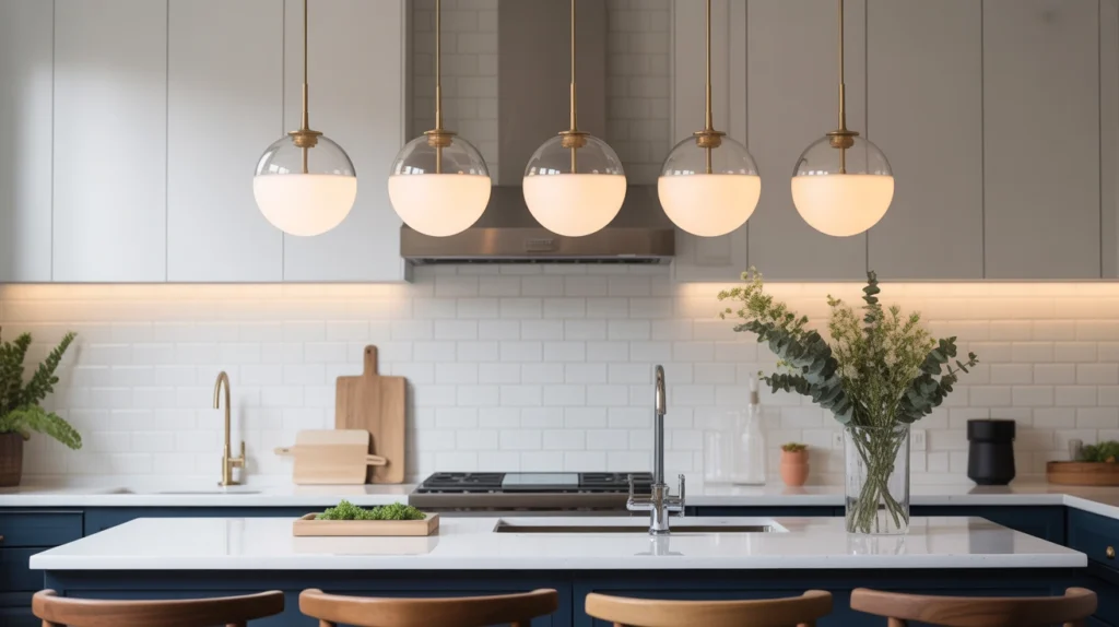 2. Sleek Globe Pendants for Kitchen Islands