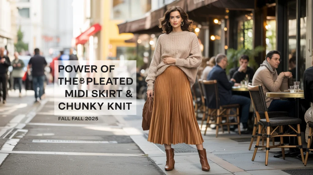 2. The Power of the Pleated Midi Skirt & Chunky Knit