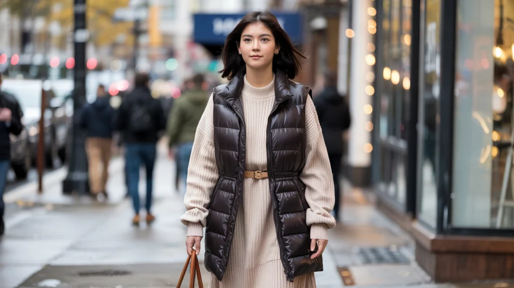 5. The Puffer Vest + Sweater Dress Equation Street Style Meets Cozy Comfort