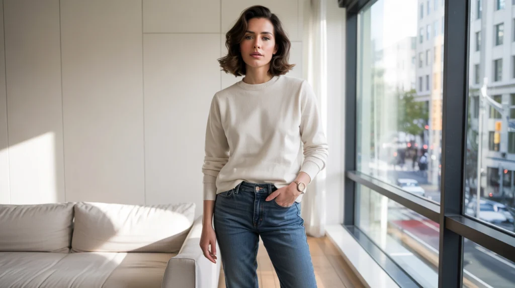 6. The Quiet Luxury Casual Cashmere Blend & Tailored Jeans
