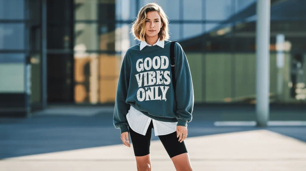 7. The Graphic Sweatshirt Dress Up Cozy Meets Edge
