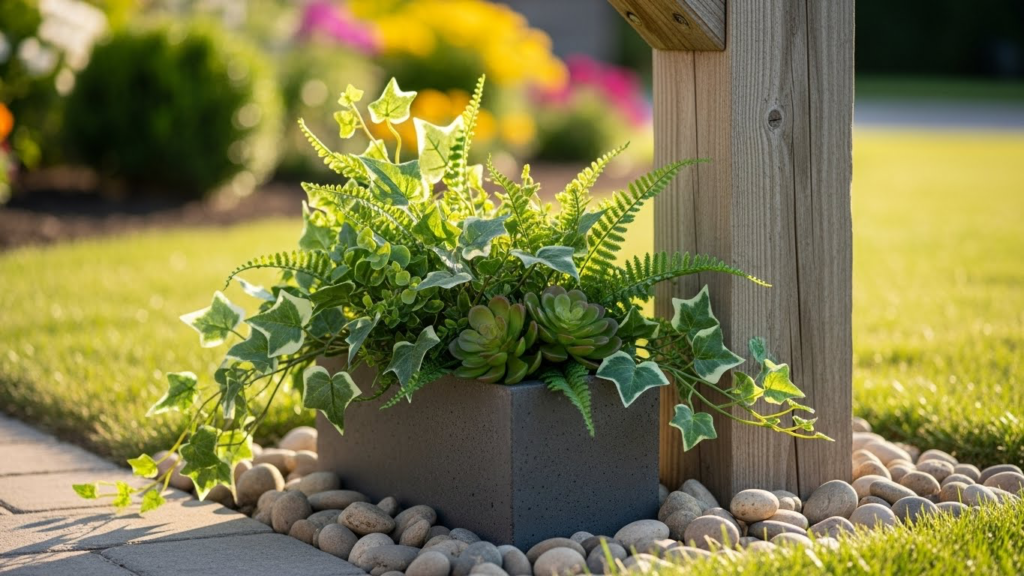 7. Faux Greenery Arrangement at the Base
