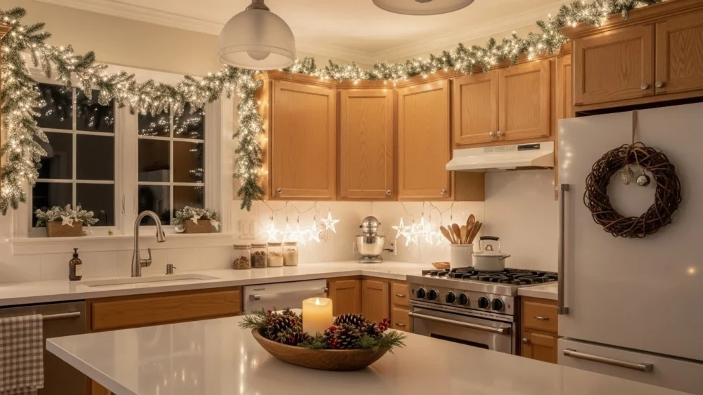 7. Festive Kitchen with Subtle Decor.