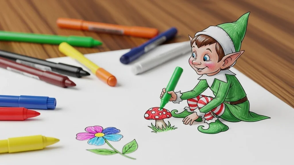 9. Elf Coloring or Drawing