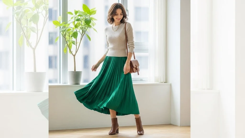 5. Flowy Skirt with a Fitted Sweater
