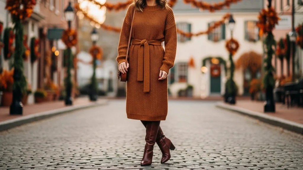 7. Sweater Dress with Knee-High Boots