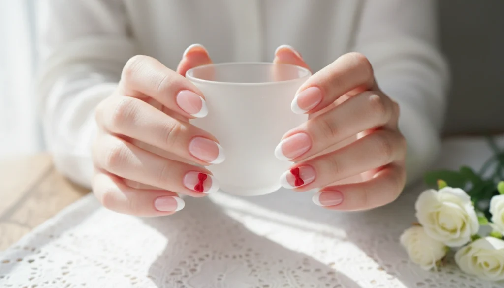 French Tips with Micro Red Bows