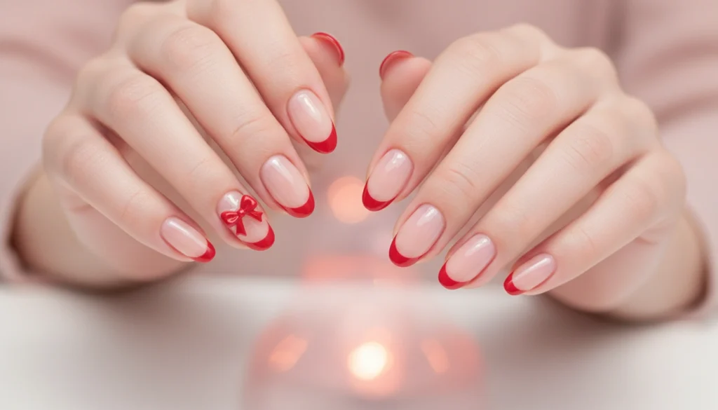 Red Bow French Tips
