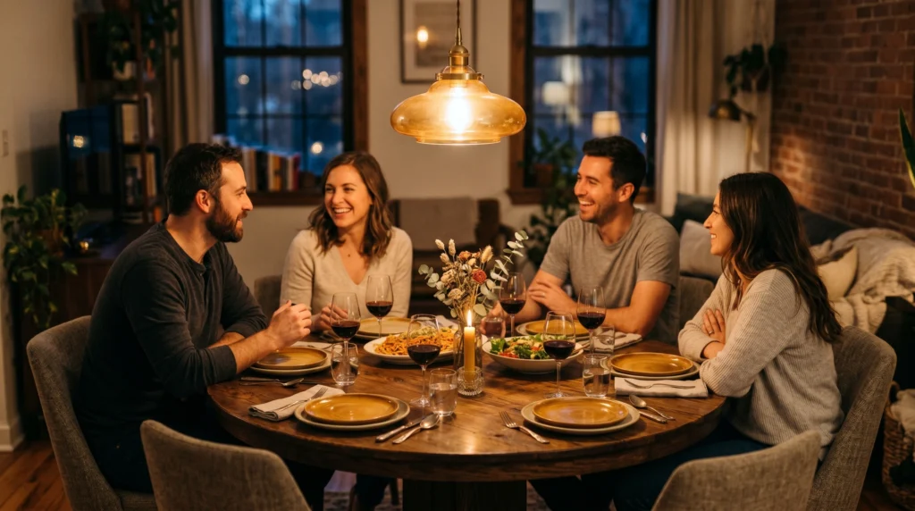 Round Table Centered Under a Pendant Light