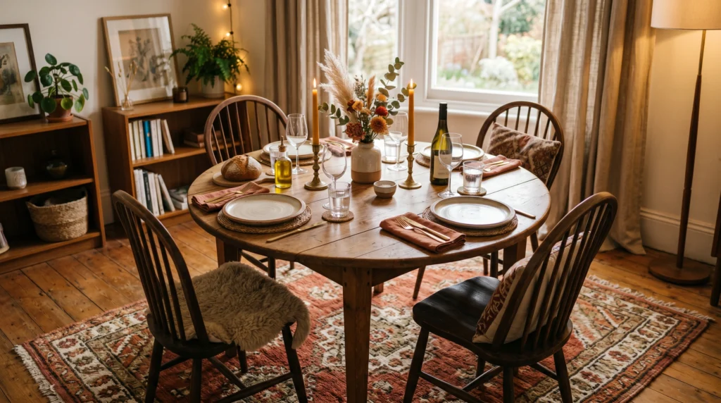 Round Table with a Statement Rug