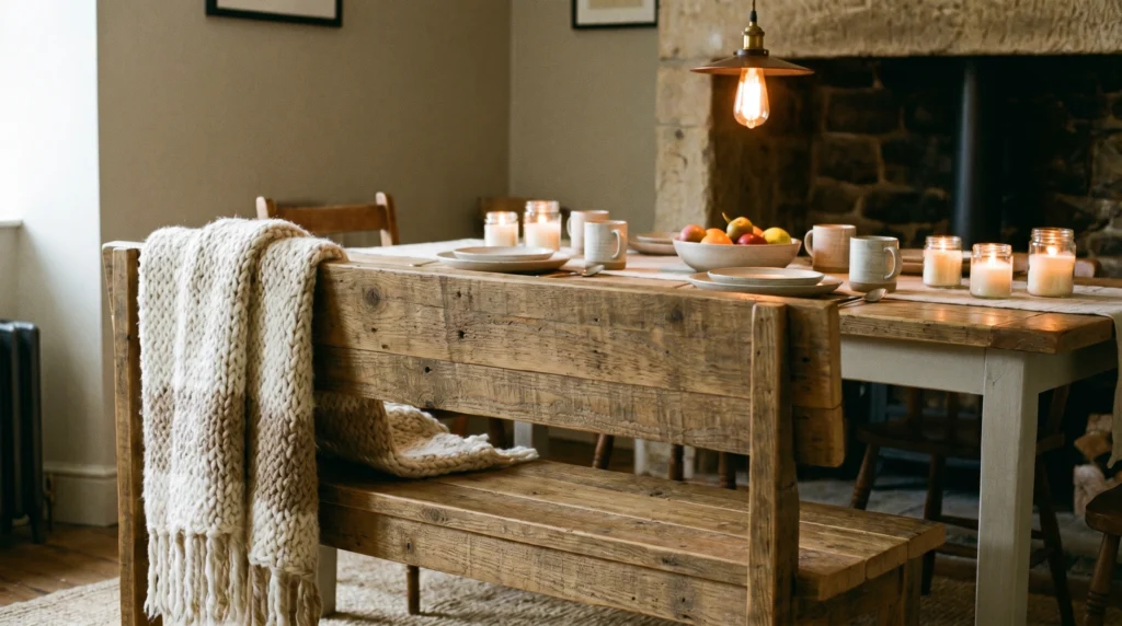 Bench Styled with a Throw Blanket
