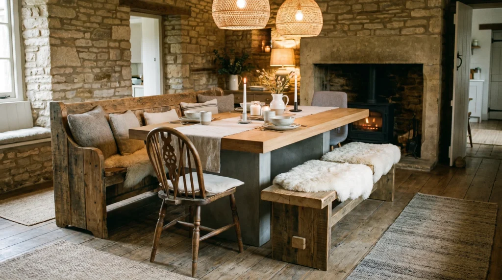 Rustic Bench for Warm Texture