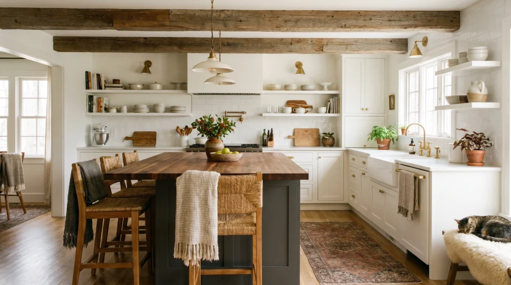 Dark Charcoal Island with White Cabinets