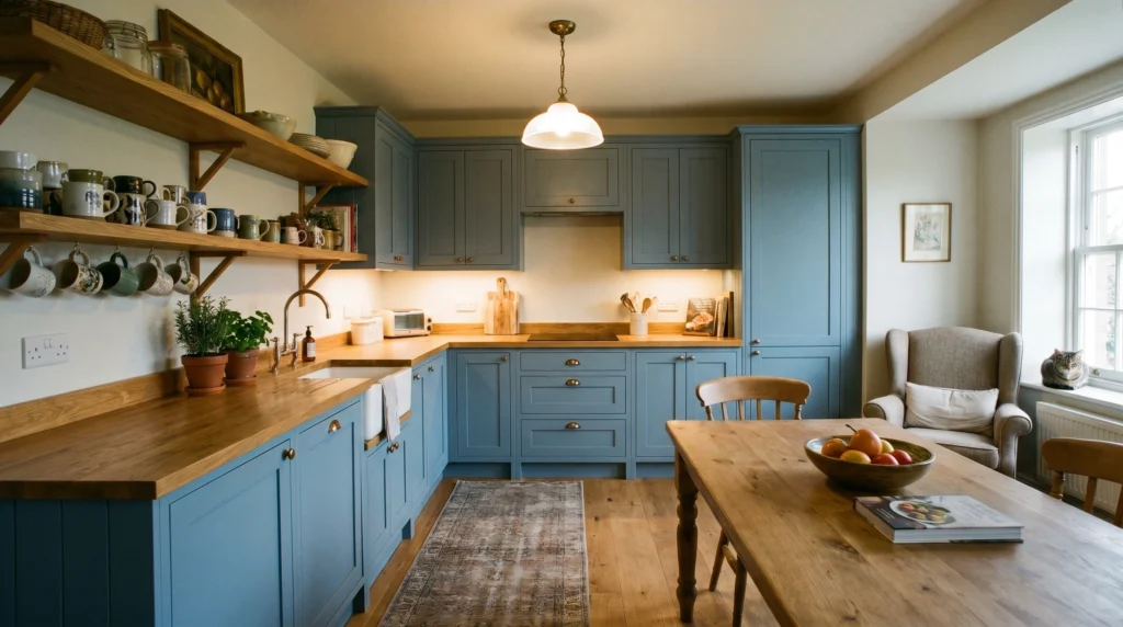 Muted Blue and Light Wood Combo