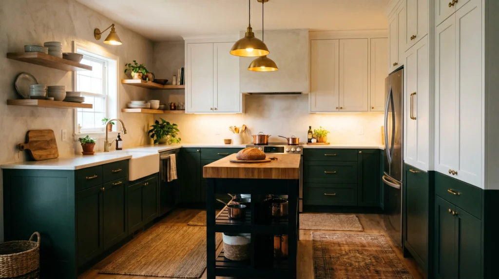 Dark Green Lowers with White Cabinets