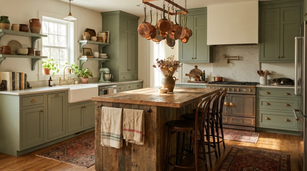 Wood Island with Painted Cabinets