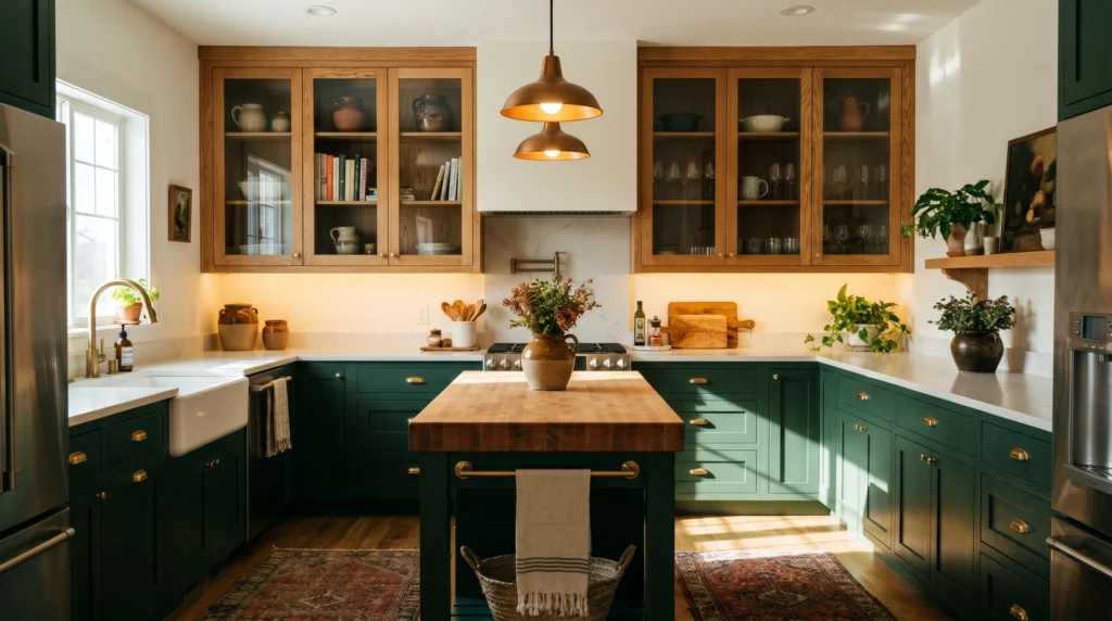 Two-Tone Cabinets with Glass Front Uppers