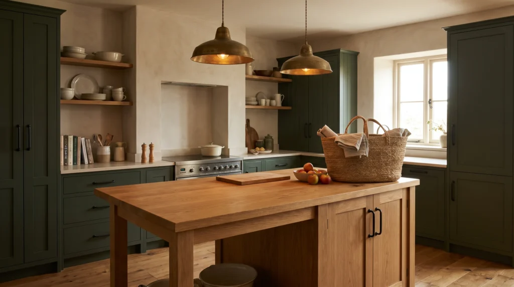 18 Modern Farmhouse Kitchen Ideas That Feel Fresh and Timeless

If your kitchen feels a little… stuck, you’re not alone. A lot of people love the idea of a modern farmhouse kitchen, but when it comes to actually pulling it together, it can feel confusing. Too rustic and it starts to look outdated. Too modern and it loses that warmth that makes farmhouse style so inviting.

The good news? You don’t need a full renovation or a massive budget to get there. In my experience, the biggest difference comes from small, thoughtful changes—materials, textures, lighting, and how everything is styled together.

In this guide, I’m sharing 18 modern farmhouse kitchen ideas that feel fresh and timeless, not overly trendy or staged. These are real-life, doable updates that bring warmth, personality, and that “lived-in but still put together” feel Pinterest is full of.

If you’ve been saving kitchen inspiration but don’t know where to start, this is going to help you actually make it happen.

Shaker Cabinets with a Soft Painted Finish

There’s something calming about a kitchen with simple shaker cabinets in a soft, muted tone. Think warm white, sage green, or even a dusty blue. It feels clean but not cold—like a space you actually want to cook in, not just look at.

Go for flat-panel shaker doors and pair them with matte black or aged brass hardware. If you’re repainting, stick to satin or eggshell finishes—they’re easier to clean. Budget-wise, repainting cabinets can cost $80–$200 in supplies instead of thousands for replacements. Tip: avoid bright, stark white—it often reads too harsh under kitchen lighting.

Butcher Block Countertops for Warmth

Cold stone counters can make a kitchen feel a bit lifeless. Butcher block brings instant warmth and texture, especially in smaller kitchens where every surface matters.

Use it on all counters or just the island for contrast. Seal it properly with food-safe oil or polyurethane depending on how much maintenance you want. Expect around $100–$300 per section. I always recommend this to anyone who wants warmth without committing to full wood cabinetry.

Open Shelving That Feels Personal (Not Empty)

Open shelves done right feel charming and lived-in—not like a showroom. The key is mixing practical items with a few decorative pieces.

Install 2–3 wooden shelves and style them with everyday dishes, glass jars, and maybe a small plant or framed print. Keep it functional. A lot of people skip this step, but it makes all the difference: rotate items occasionally so it doesn’t feel static. Budget: $40–$120 depending on materials.

Apron-Front Sink as a Focal Point

An apron-front sink instantly says “farmhouse,” but the modern versions are much sleeker. It becomes a quiet focal point without trying too hard.

Choose fireclay or stainless steel depending on your style. Pair it with a simple pull-down faucet. Prices range from $200–$600. Tip: make sure your cabinet base fits the sink depth—this is a common mistake that causes installation headaches.

Mixed Metals That Don’t Feel Forced

Perfectly matching hardware can feel a bit stiff. Mixing metals—like black handles with brass lighting—adds character without being overwhelming.

Stick to 2–3 finishes max. In my experience, the easiest combo is black + brass + wood tones. Keep one dominant and the others as accents. Budget can stay low if you swap hardware only ($30–$80 total).

Warm Neutral Color Palette

Modern farmhouse isn’t just white anymore. Warm neutrals—like cream, taupe, and soft beige—make the space feel more relaxed and less clinical.

Paint walls or cabinets in tones that have a hint of warmth. What I personally love about this is how forgiving it is—it hides wear better than stark white. Paint projects usually cost under $100 for a small kitchen.

Image Prompt: A kitchen with creamy beige walls, soft white cabinets, and wooden accents. Natural light filters in, highlighting subtle textures and cozy details.

Vintage-Inspired Lighting That Adds Character

Lighting is one of those things people underestimate. Swap basic fixtures for something with a bit of personality—like metal pendants or glass lantern styles.

Hang pendant lights over islands or dining areas. Keep them slightly imperfect or aged-looking. Expect $50–$150 per fixture. Tip: don’t hang them too high—they lose their impact.

Image Prompt: Two vintage-style pendant lights hanging over a kitchen island, casting warm light on a wooden surface with a mug and small stack of books.

Subway Tile with a Twist

Subway tile is classic, but the way you lay it makes all the difference. Try vertical stacking or a herringbone pattern for a more updated look.

Use slightly off-white grout to soften the contrast. Budget: $100–$250 depending on area size. Biggest mistake? High-contrast grout that makes it feel too busy.

Image Prompt: A backsplash with vertically stacked off-white subway tiles, paired with wooden shelves and subtle decor elements.

Farmhouse Table Instead of a Formal Island

If you have space, swap a bulky island for a simple wooden table. It feels more relaxed and flexible.

Look for reclaimed wood or budget-friendly alternatives. Prices range from $150–$400. It’s great for prep, dining, and even working. Tip: avoid overly polished finishes—matte looks more natural.

Image Prompt: A wooden farmhouse table in the center of a kitchen, with a linen runner, a bowl of fruit, and soft natural lighting.

Textured Rugs for Comfort

Kitchens can feel hard and cold. A runner rug adds softness and breaks up all the flat surfaces.

Choose washable, low-pile rugs in muted patterns. Budget: $20–$80. In my experience, the biggest mistake is choosing rugs that are too thick—they become a tripping hazard.

Image Prompt: A narrow patterned rug in soft terracotta tones placed in front of a sink, with sunlight and subtle wear visible.

Glass Cabinet Inserts for Lightness

Solid cabinets can feel heavy. Swapping a few doors for glass inserts makes everything feel lighter.

Use clear or slightly frosted glass depending on how tidy your shelves are. Cost: $50–$150. Tip: don’t overdo it—just 1–2 sections is enough.

Image Prompt: Kitchen cabinets with glass panels displaying neatly stacked dishes, with soft lighting and warm tones.

Black Window Frames for Contrast

Adding black window frames gives structure and a slightly modern edge without losing warmth.

If replacing windows isn’t realistic, try painting frames. Cost: under $50 for paint. It’s one of those small updates that changes the whole feel.

Image Prompt: A kitchen window with black frames, sunlight streaming in over a wooden counter and small plant.

Simple Wood Accents That Ground the Space

Too much white can feel flat. Adding wood—cutting boards, stools, shelves—grounds everything.

Mix light and medium tones for depth. Budget can be as low as $20–$100. I always recommend starting small before committing to larger pieces.

Image Prompt: A kitchen counter with wooden cutting boards leaning against the wall, a small plant, and soft shadows.

Hidden Storage That Reduces Clutter

A clean-looking kitchen often comes down to smart storage, not less stuff.

Use pull-out drawers, baskets, and dividers. Prices vary, but even $30 organizers make a difference. Tip: don’t try to store everything—edit first.

Image Prompt: Open drawer with neatly organized kitchen tools and woven baskets, with warm natural light.

Statement Range Hood with Subtle Design

Instead of a bulky stainless hood, go for a simple plaster or wood-wrapped design.

Keep it minimal but noticeable. Costs range from $150–$500. What I personally love about this is how it anchors the entire wall without being loud.

Image Prompt: A soft white range hood above a stove, with subtle texture and warm lighting.

Layered Lighting for a Cozy Feel

Relying on one overhead light makes kitchens feel flat. Layer in under-cabinet lighting and small lamps.

Use warm bulbs (2700K–3000K). Budget: $30–$100. A lot of people skip this step, but it makes evenings feel completely different.

Image Prompt: A softly lit kitchen with under-cabinet lighting and a small lamp glowing on the counter.

Neutral Curtains Instead of Blinds

Fabric softens everything. Swap plastic blinds for light linen curtains.

Keep them simple and slightly sheer. Budget: $20–$60. Tip: hang them higher than the window to make the space feel bigger.

Image Prompt: Light linen curtains framing a kitchen window, with sunlight diffusing through softly.

Small Decor Moments That Feel Real

The difference between a styled kitchen and a real one is the small stuff—mugs, books, a bowl of fruit.

Create little “moments” instead of filling every space. Cost can be $0 if you use what you already have. This is where personality really shows.

Image Prompt: A kitchen corner with a coffee mug, stacked books, and a small plant on a wooden counter, with natural light.

Conclusion

Creating a kitchen you actually love spending time in doesn’t mean chasing trends or spending a fortune. In fact, the most inviting spaces are usually the ones that feel a bit imperfect, a bit lived-in, and very personal.

These 18 modern farmhouse kitchen ideas that feel fresh and timeless are meant to be starting points—not a checklist you have to complete all at once. In my experience, the best results come from picking just one or two ideas and building from there.

Maybe it’s swapping out your lighting. Maybe it’s adding a simple rug or repainting cabinets. Small changes add up faster than you think.

So here’s the real question—which of these ideas are you trying first? I’d genuinely love to hear what direction you’re leaning toward.

FAQs

What defines a modern farmhouse kitchen today?

A modern farmhouse kitchen blends rustic elements like wood and open shelving with cleaner lines and simpler colors. It’s less about heavy, distressed decor and more about balance—warm but still fresh and functional. Think natural textures paired with practical layouts.

Can I create this style on a small budget?

Yes, absolutely. Focus on high-impact changes like paint, lighting, and accessories. Even $50–$150 can go a long way if you’re intentional. In my experience, swapping hardware and adding textiles gives the fastest visible results.

What colors work best for modern farmhouse kitchens?

Warm neutrals like cream, soft white, sage green, and muted blues work really well. Avoid overly cool or stark tones—they can make the space feel less inviting.

Is open shelving practical for everyday use?

It can be, as long as you keep it functional. Store everyday dishes and frequently used items there. The key is not overloading it—leave some breathing room so it doesn’t look cluttered.

How do I avoid making it look outdated?

Stick to simple designs and avoid overly rustic or themed decor. Mix in modern touches like clean lighting or subtle contrasts. The goal is balance, not going all-in on one style.