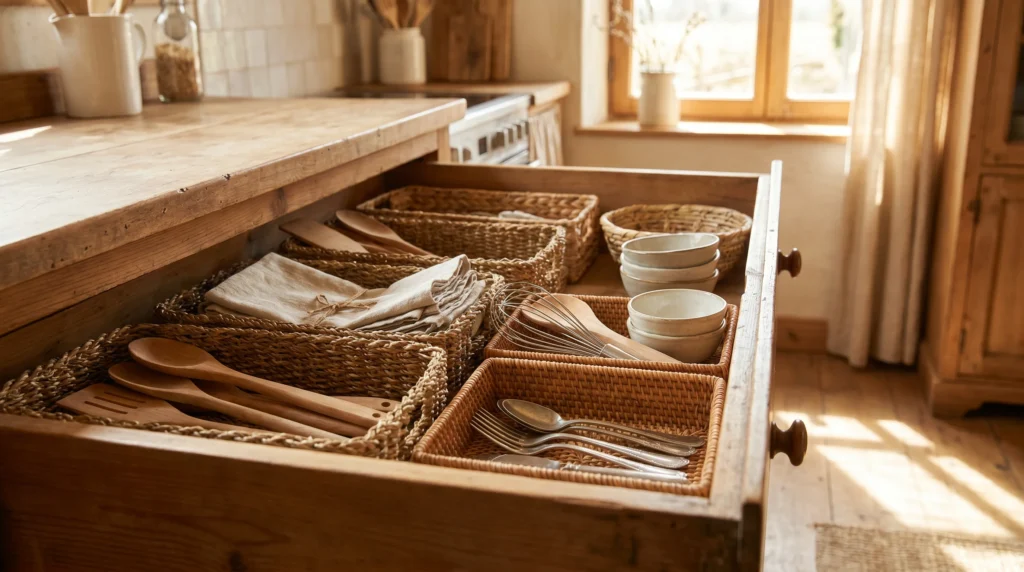 18 Modern Farmhouse Kitchen Ideas That Feel Fresh and Timeless

If your kitchen feels a little… stuck, you’re not alone. A lot of people love the idea of a modern farmhouse kitchen, but when it comes to actually pulling it together, it can feel confusing. Too rustic and it starts to look outdated. Too modern and it loses that warmth that makes farmhouse style so inviting.

The good news? You don’t need a full renovation or a massive budget to get there. In my experience, the biggest difference comes from small, thoughtful changes—materials, textures, lighting, and how everything is styled together.

In this guide, I’m sharing 18 modern farmhouse kitchen ideas that feel fresh and timeless, not overly trendy or staged. These are real-life, doable updates that bring warmth, personality, and that “lived-in but still put together” feel Pinterest is full of.

If you’ve been saving kitchen inspiration but don’t know where to start, this is going to help you actually make it happen.

Shaker Cabinets with a Soft Painted Finish

There’s something calming about a kitchen with simple shaker cabinets in a soft, muted tone. Think warm white, sage green, or even a dusty blue. It feels clean but not cold—like a space you actually want to cook in, not just look at.

Go for flat-panel shaker doors and pair them with matte black or aged brass hardware. If you’re repainting, stick to satin or eggshell finishes—they’re easier to clean. Budget-wise, repainting cabinets can cost $80–$200 in supplies instead of thousands for replacements. Tip: avoid bright, stark white—it often reads too harsh under kitchen lighting.

Butcher Block Countertops for Warmth

Cold stone counters can make a kitchen feel a bit lifeless. Butcher block brings instant warmth and texture, especially in smaller kitchens where every surface matters.

Use it on all counters or just the island for contrast. Seal it properly with food-safe oil or polyurethane depending on how much maintenance you want. Expect around $100–$300 per section. I always recommend this to anyone who wants warmth without committing to full wood cabinetry.

Open Shelving That Feels Personal (Not Empty)

Open shelves done right feel charming and lived-in—not like a showroom. The key is mixing practical items with a few decorative pieces.

Install 2–3 wooden shelves and style them with everyday dishes, glass jars, and maybe a small plant or framed print. Keep it functional. A lot of people skip this step, but it makes all the difference: rotate items occasionally so it doesn’t feel static. Budget: $40–$120 depending on materials.

Apron-Front Sink as a Focal Point

An apron-front sink instantly says “farmhouse,” but the modern versions are much sleeker. It becomes a quiet focal point without trying too hard.

Choose fireclay or stainless steel depending on your style. Pair it with a simple pull-down faucet. Prices range from $200–$600. Tip: make sure your cabinet base fits the sink depth—this is a common mistake that causes installation headaches.

Mixed Metals That Don’t Feel Forced

Perfectly matching hardware can feel a bit stiff. Mixing metals—like black handles with brass lighting—adds character without being overwhelming.

Stick to 2–3 finishes max. In my experience, the easiest combo is black + brass + wood tones. Keep one dominant and the others as accents. Budget can stay low if you swap hardware only ($30–$80 total).

Warm Neutral Color Palette

Modern farmhouse isn’t just white anymore. Warm neutrals—like cream, taupe, and soft beige—make the space feel more relaxed and less clinical.

Paint walls or cabinets in tones that have a hint of warmth. What I personally love about this is how forgiving it is—it hides wear better than stark white. Paint projects usually cost under $100 for a small kitchen.

Vintage-Inspired Lighting That Adds Character

Lighting is one of those things people underestimate. Swap basic fixtures for something with a bit of personality—like metal pendants or glass lantern styles.

Hang pendant lights over islands or dining areas. Keep them slightly imperfect or aged-looking. Expect $50–$150 per fixture. Tip: don’t hang them too high—they lose their impact.

Subway Tile with a Twist

Subway tile is classic, but the way you lay it makes all the difference. Try vertical stacking or a herringbone pattern for a more updated look.

Use slightly off-white grout to soften the contrast. Budget: $100–$250 depending on area size. Biggest mistake? High-contrast grout that makes it feel too busy.

Farmhouse Table Instead of a Formal Island

If you have space, swap a bulky island for a simple wooden table. It feels more relaxed and flexible.

Look for reclaimed wood or budget-friendly alternatives. Prices range from $150–$400. It’s great for prep, dining, and even working. Tip: avoid overly polished finishes—matte looks more natural.

Textured Rugs for Comfort

Kitchens can feel hard and cold. A runner rug adds softness and breaks up all the flat surfaces.

Choose washable, low-pile rugs in muted patterns. Budget: $20–$80. In my experience, the biggest mistake is choosing rugs that are too thick—they become a tripping hazard.

Glass Cabinet Inserts for Lightness

Solid cabinets can feel heavy. Swapping a few doors for glass inserts makes everything feel lighter.

Use clear or slightly frosted glass depending on how tidy your shelves are. Cost: $50–$150. Tip: don’t overdo it—just 1–2 sections is enough.

Black Window Frames for Contrast

Adding black window frames gives structure and a slightly modern edge without losing warmth.

If replacing windows isn’t realistic, try painting frames. Cost: under $50 for paint. It’s one of those small updates that changes the whole feel.

Simple Wood Accents That Ground the Space

Too much white can feel flat. Adding wood—cutting boards, stools, shelves—grounds everything.

Mix light and medium tones for depth. Budget can be as low as $20–$100. I always recommend starting small before committing to larger pieces.

Hidden Storage That Reduces Clutter

A clean-looking kitchen often comes down to smart storage, not less stuff.

Use pull-out drawers, baskets, and dividers. Prices vary, but even $30 organizers make a difference. Tip: don’t try to store everything—edit first.

Statement Range Hood with Subtle Design

Instead of a bulky stainless hood, go for a simple plaster or wood-wrapped design.

Keep it minimal but noticeable. Costs range from $150–$500. What I personally love about this is how it anchors the entire wall without being loud.

Layered Lighting for a Cozy Feel

Relying on one overhead light makes kitchens feel flat. Layer in under-cabinet lighting and small lamps.

Use warm bulbs (2700K–3000K). Budget: $30–$100. A lot of people skip this step, but it makes evenings feel completely different.

Image Prompt: A softly lit kitchen with under-cabinet lighting and a small lamp glowing on the counter.

Neutral Curtains Instead of Blinds

Fabric softens everything. Swap plastic blinds for light linen curtains.

Keep them simple and slightly sheer. Budget: $20–$60. Tip: hang them higher than the window to make the space feel bigger.

Image Prompt: Light linen curtains framing a kitchen window, with sunlight diffusing through softly.

Small Decor Moments That Feel Real

The difference between a styled kitchen and a real one is the small stuff—mugs, books, a bowl of fruit.

Create little “moments” instead of filling every space. Cost can be $0 if you use what you already have. This is where personality really shows.

Image Prompt: A kitchen corner with a coffee mug, stacked books, and a small plant on a wooden counter, with natural light.

Conclusion

Creating a kitchen you actually love spending time in doesn’t mean chasing trends or spending a fortune. In fact, the most inviting spaces are usually the ones that feel a bit imperfect, a bit lived-in, and very personal.

These 18 modern farmhouse kitchen ideas that feel fresh and timeless are meant to be starting points—not a checklist you have to complete all at once. In my experience, the best results come from picking just one or two ideas and building from there.

Maybe it’s swapping out your lighting. Maybe it’s adding a simple rug or repainting cabinets. Small changes add up faster than you think.

So here’s the real question—which of these ideas are you trying first? I’d genuinely love to hear what direction you’re leaning toward.

FAQs

What defines a modern farmhouse kitchen today?

A modern farmhouse kitchen blends rustic elements like wood and open shelving with cleaner lines and simpler colors. It’s less about heavy, distressed decor and more about balance—warm but still fresh and functional. Think natural textures paired with practical layouts.

Can I create this style on a small budget?

Yes, absolutely. Focus on high-impact changes like paint, lighting, and accessories. Even $50–$150 can go a long way if you’re intentional. In my experience, swapping hardware and adding textiles gives the fastest visible results.

What colors work best for modern farmhouse kitchens?

Warm neutrals like cream, soft white, sage green, and muted blues work really well. Avoid overly cool or stark tones—they can make the space feel less inviting.

Is open shelving practical for everyday use?

It can be, as long as you keep it functional. Store everyday dishes and frequently used items there. The key is not overloading it—leave some breathing room so it doesn’t look cluttered.

How do I avoid making it look outdated?

Stick to simple designs and avoid overly rustic or themed decor. Mix in modern touches like clean lighting or subtle contrasts. The goal is balance, not going all-in on one style.