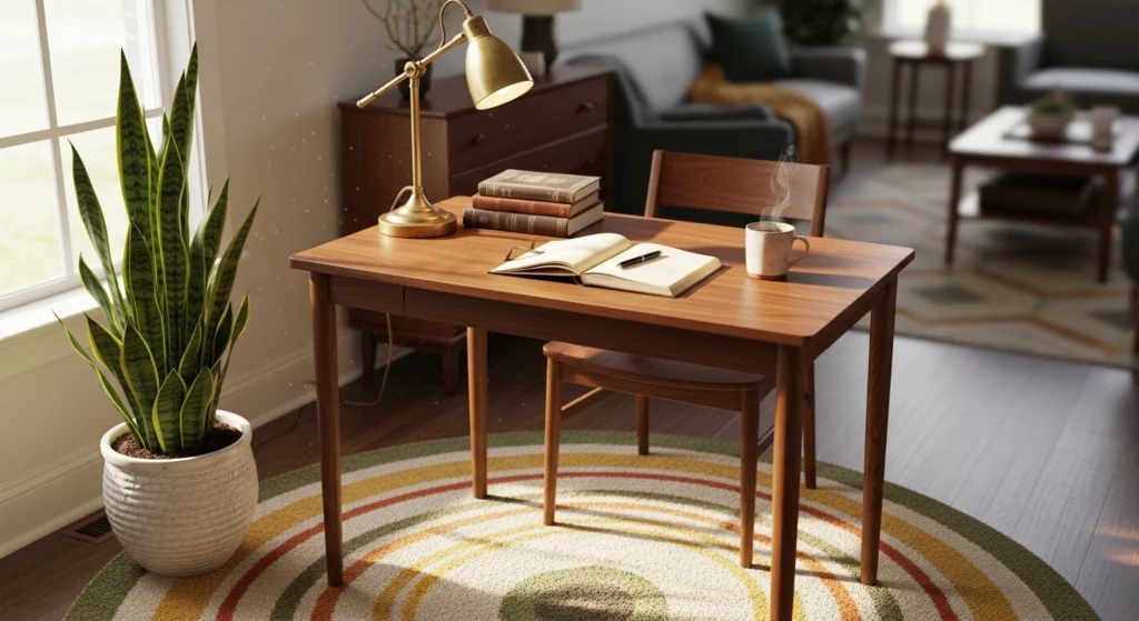 Living Room Corner Layered with Warm Wood Tones