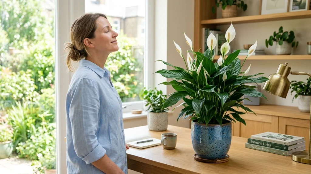 10. The Refreshing Air-Purifier Station: Peace Lilies & Muted Stoneware