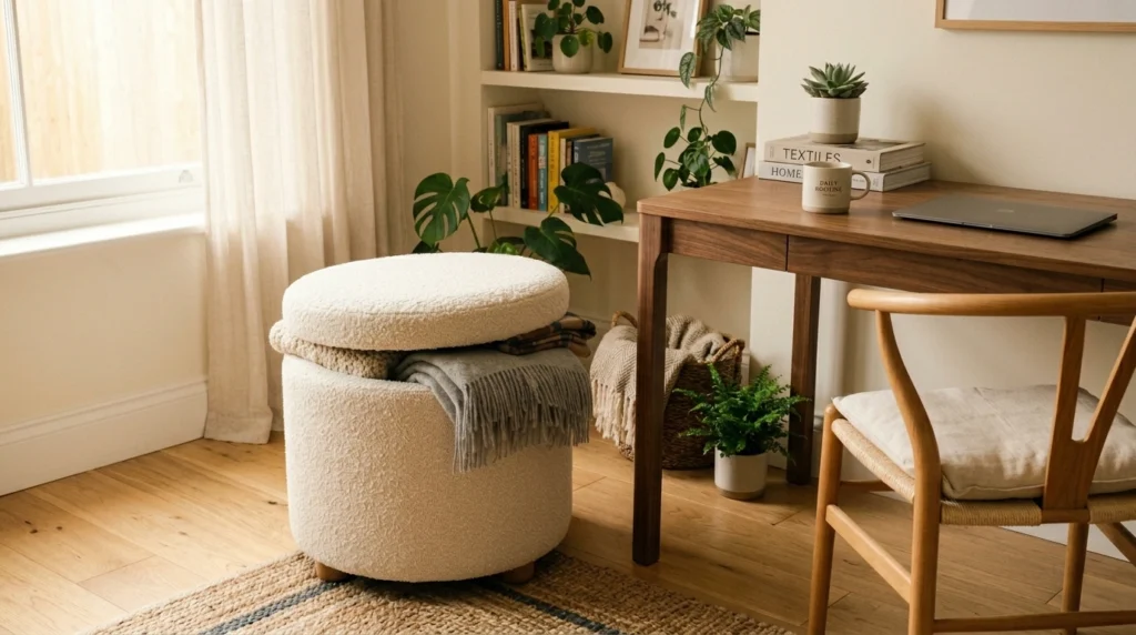 11. Hidden Storage Ottomans as Accent Seating