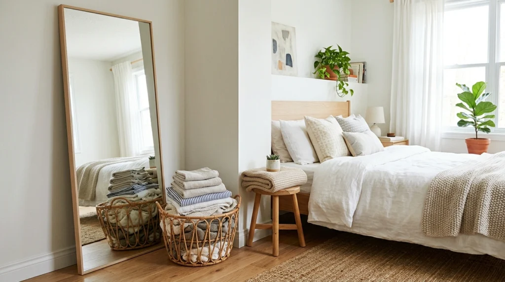 12. A Mirror and Laundry Basket In Your Room — No More "Clean Clothes Mountain"