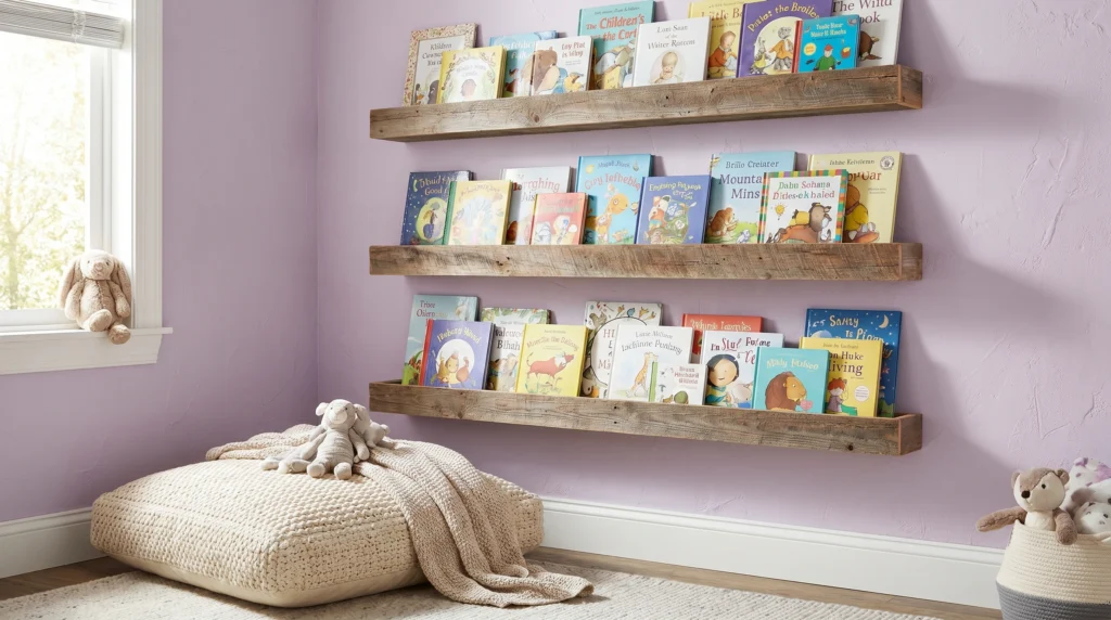 Floating Wood Shelves for Book Display