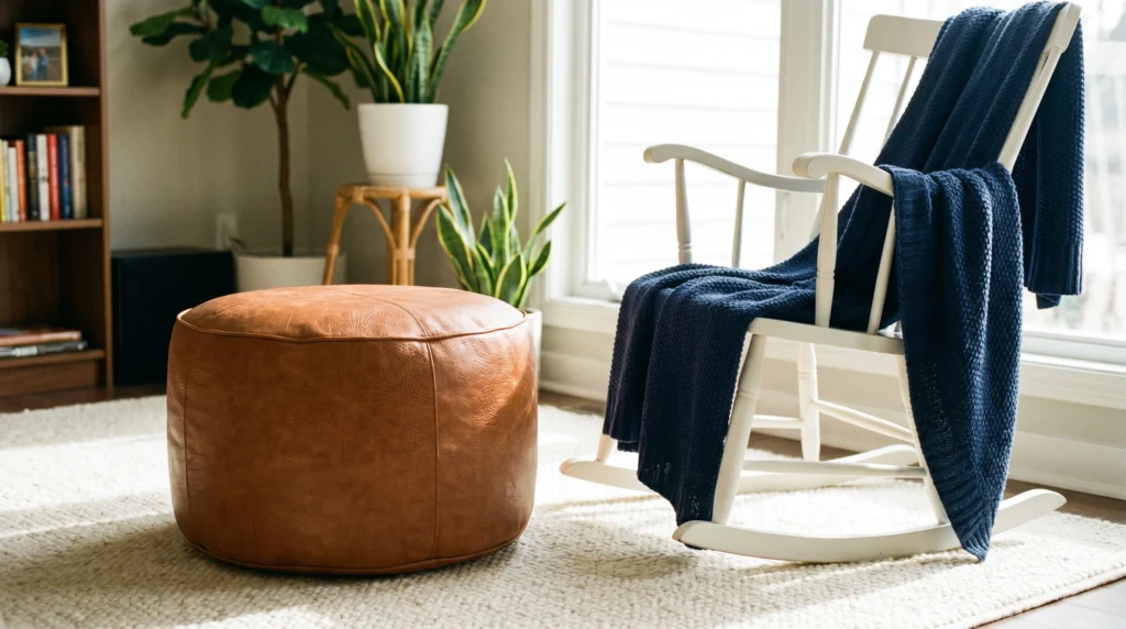 18. Faux Leather Pouf for Extra Seating