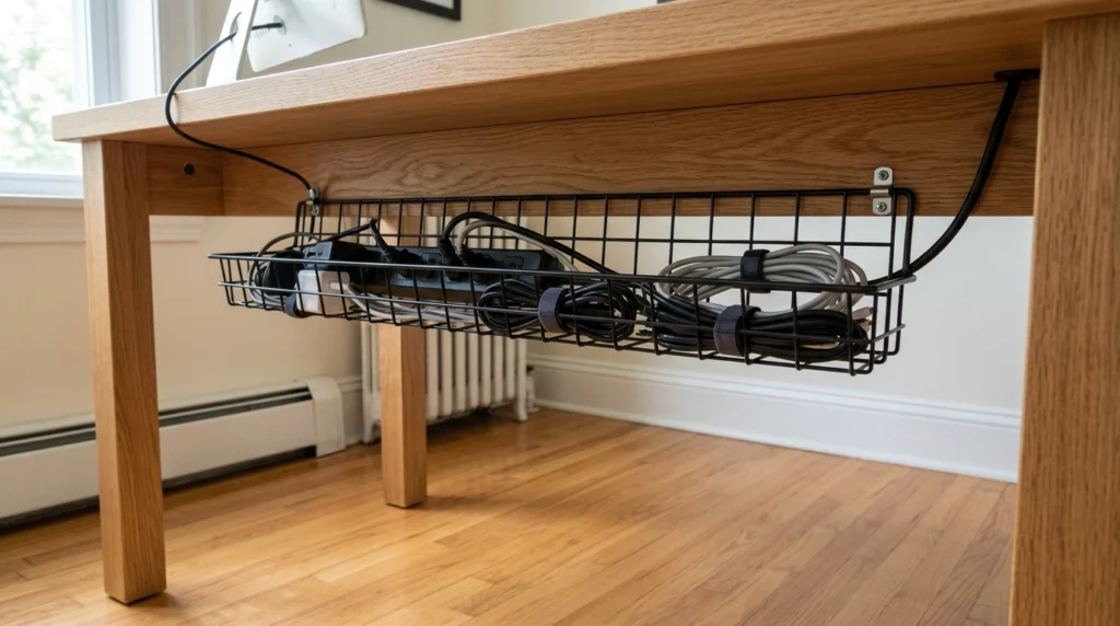 1. Chunky Woven Baskets on Floating Wood Shelves