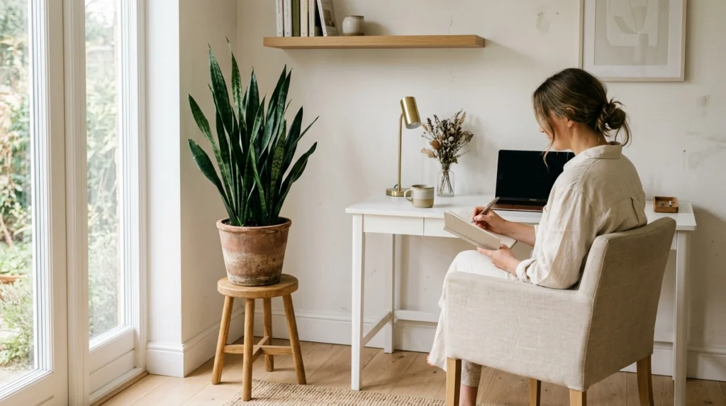2. The Minimalist Zen Corner: Low-Maintenance Snake Plants & Terracotta