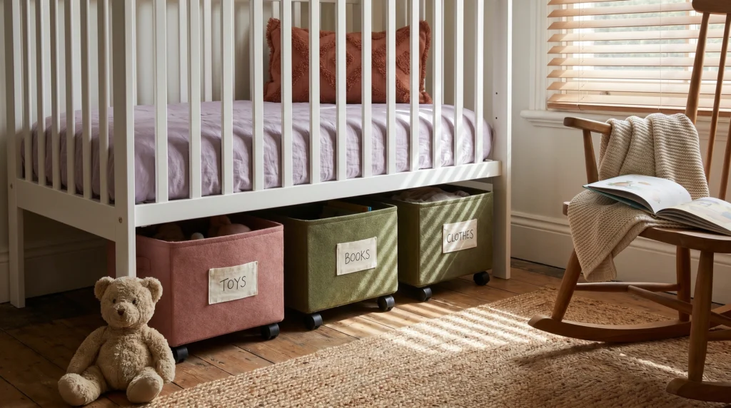 Under-Crib Rolling Bins for Hidden Storage