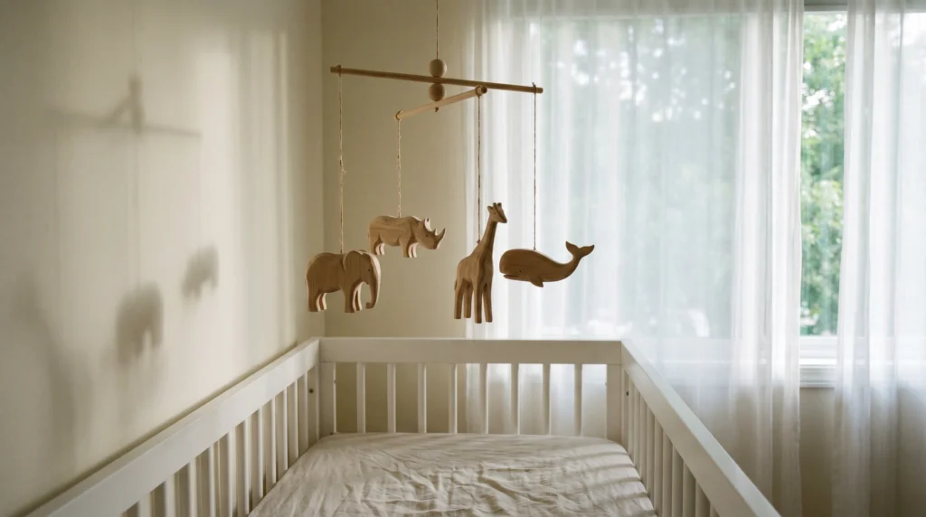 7. Wooden Animal Mobiles for Gentle Movement