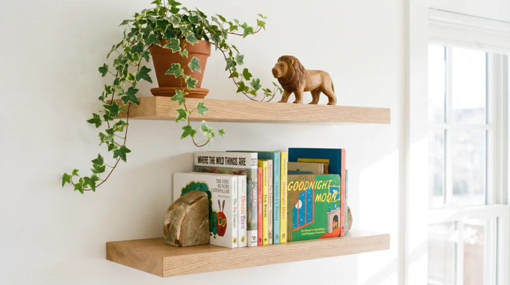 9. Natural Wood Open Shelving