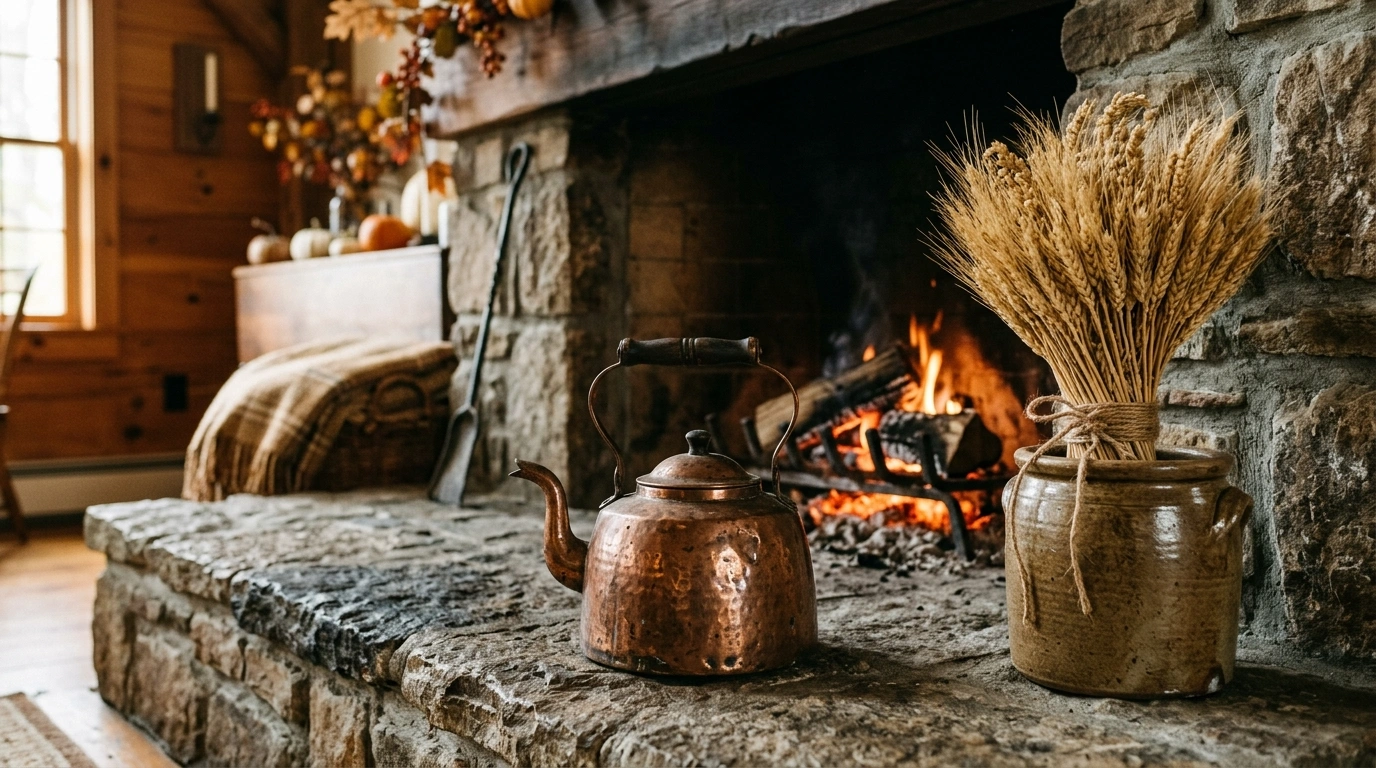 The Warm Copper Kettle and Dried Wheat Bundle