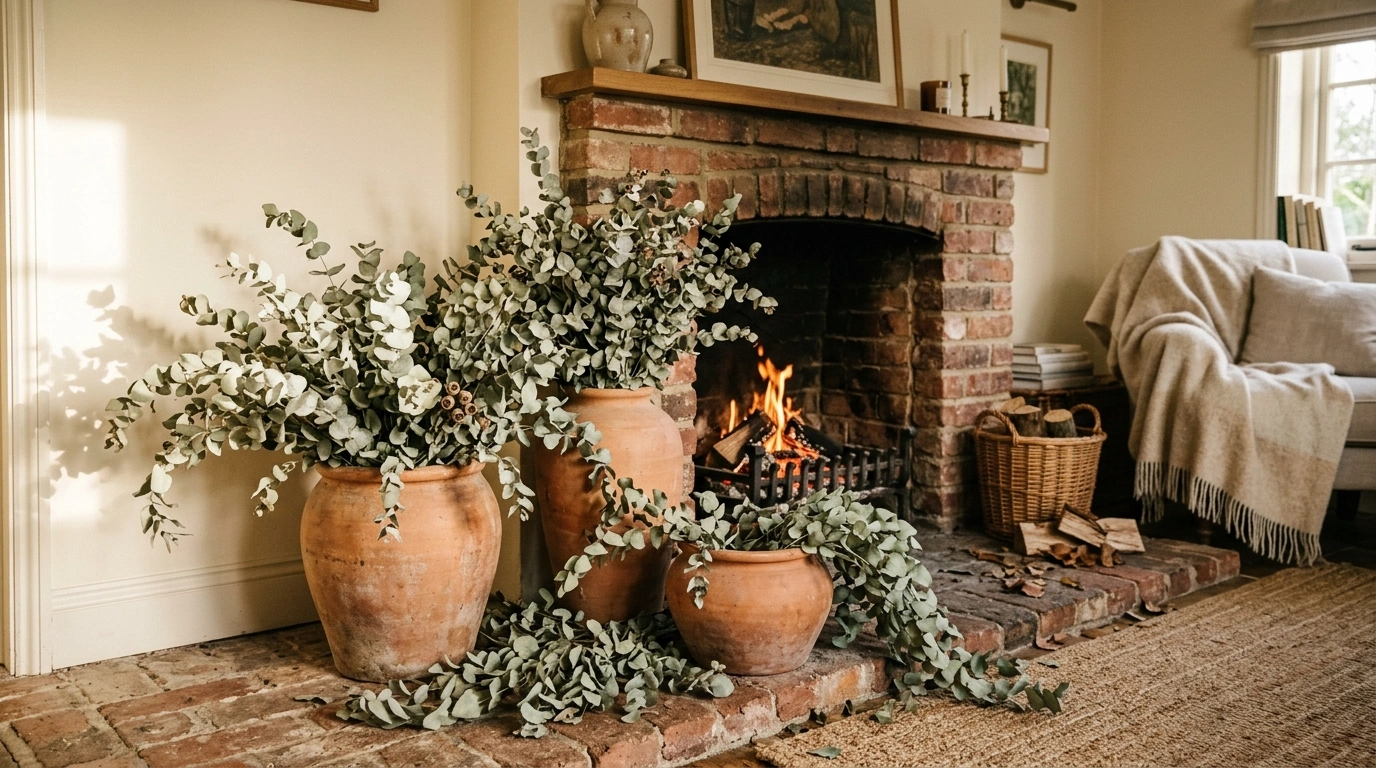 The Dried Eucalyptus and Terracotta Hearth