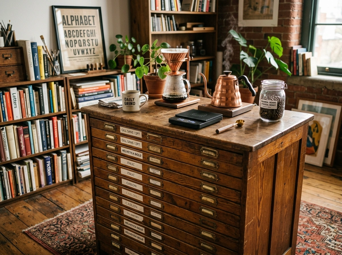The Vintage Printer’s Cabinet Coffee Hub