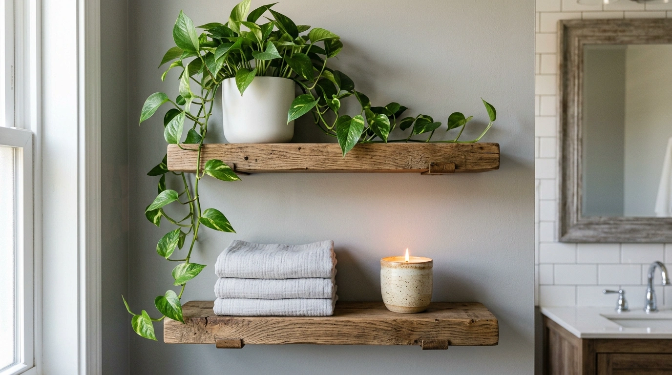 Reclaimed Wood Floating Shelves with Trailing P...