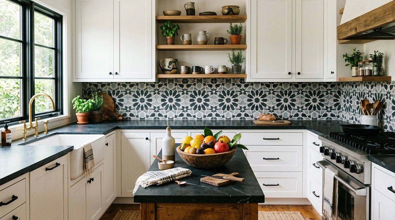 Textured Taupe Subway Tile in a Herringbone Pat...
