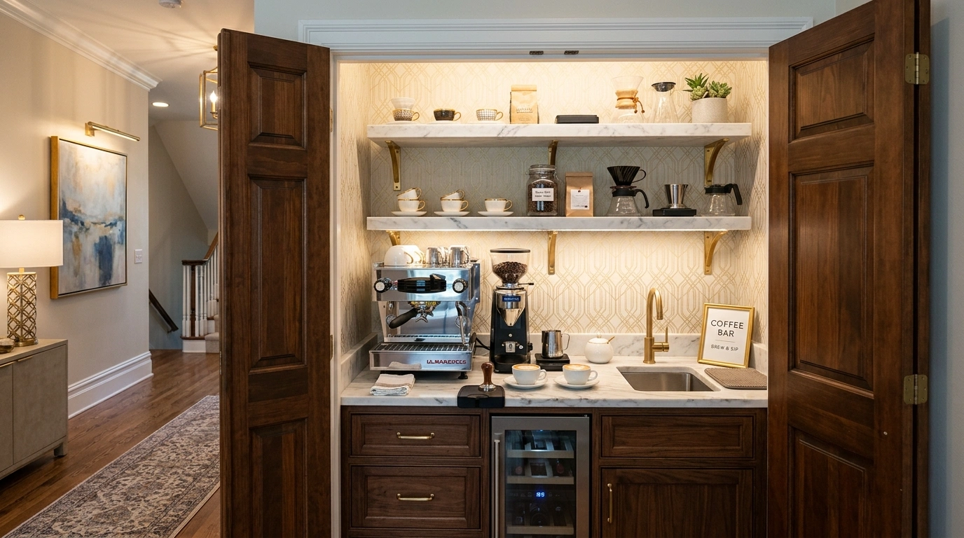 Tucked-In Closet Turned Luxury Coffee Bar